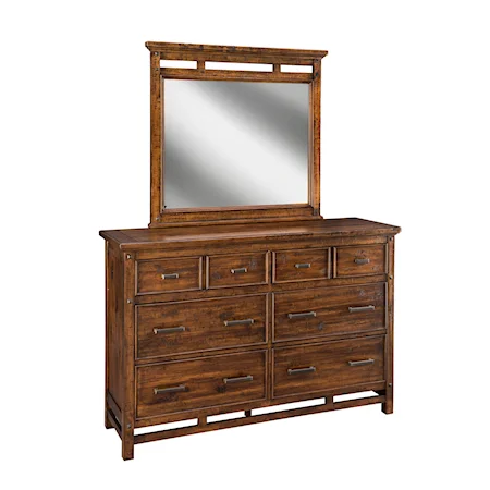 Dresser & Mirror Set with Cut-Out Wood Details